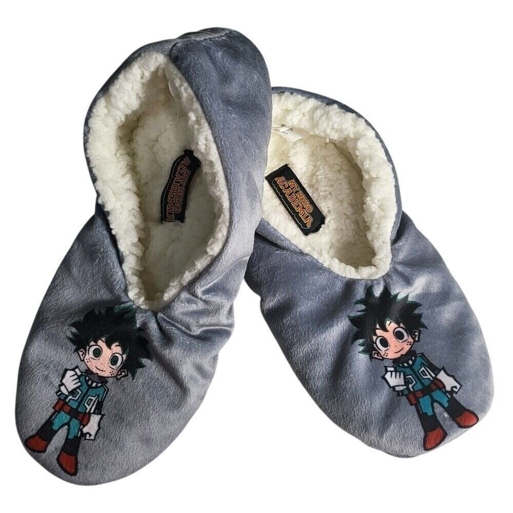 My Hero Academia Deku Kids Slippers Grey Faux Shearling Anime House ONE SIZE